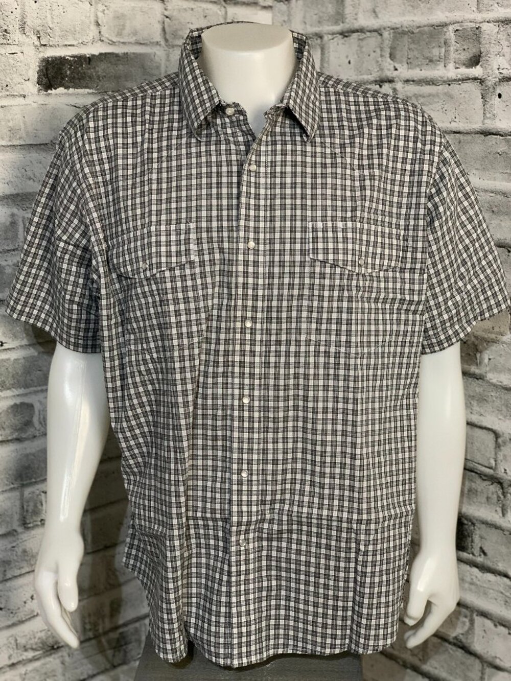 Vtg Wrangler Pearl Snap Shirt  Mens 2XL Gray Plaid Casual Western Boho Short Slv